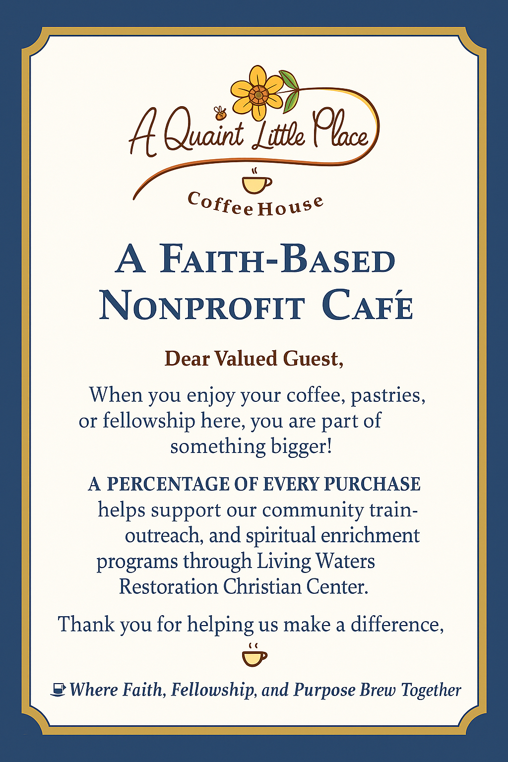 A faith-based nonprofit café mission statement